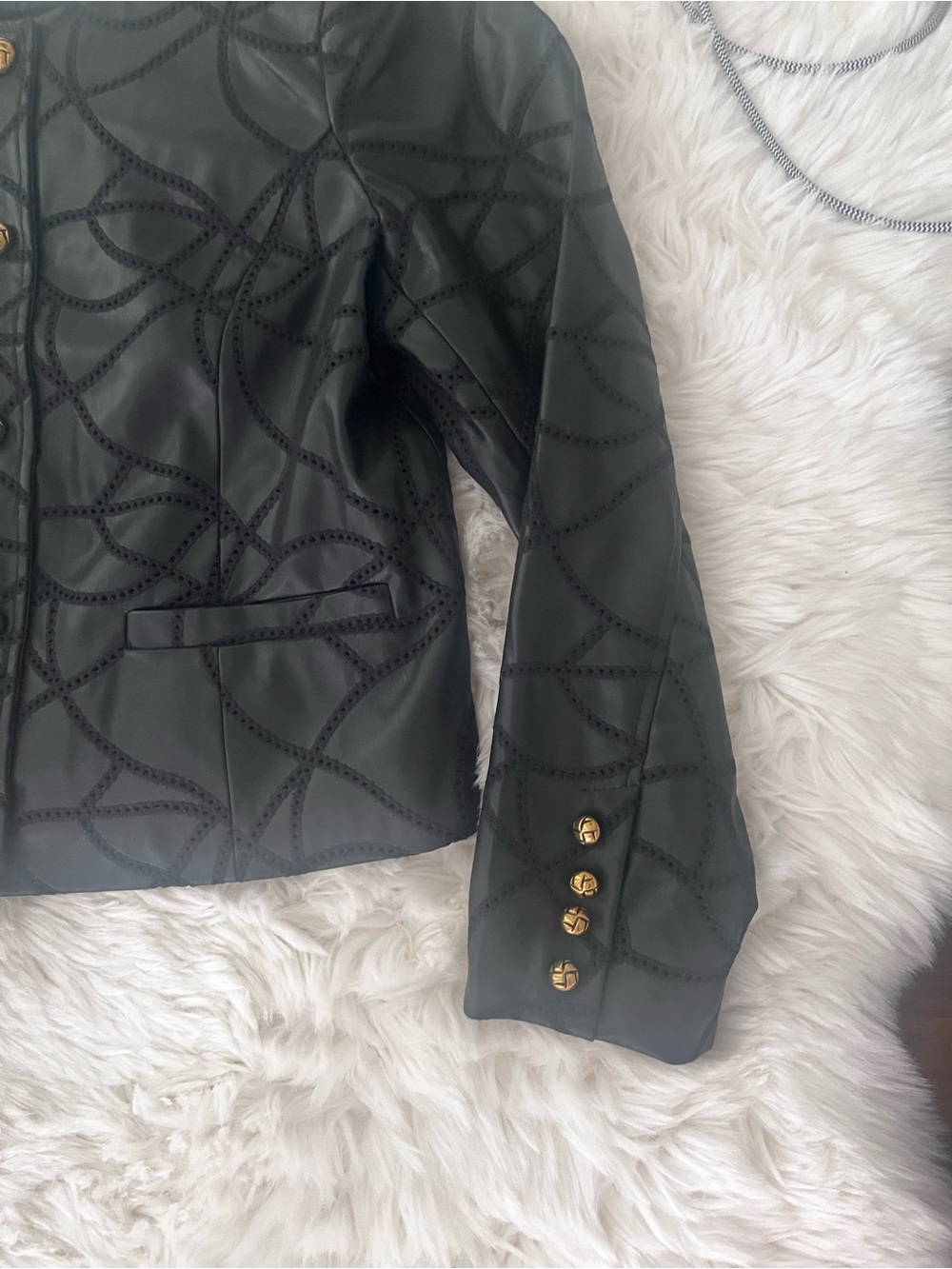 New bagatelle Black Patterned Leather Jacket with Gold Buttons size L - Picture 8 of 15